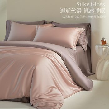 Class a Maternal and Infant-Grade Lyocell 100 Four-Piece Set Tencel Luxury Duvet Cover Bed Sheet Fitted Sheet Ice Silk Hotel
