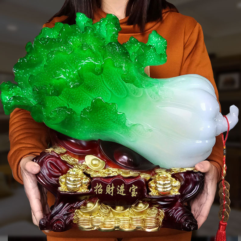 大きな翡翠のキャベツ飾りは、富と幸運を引き寄せ、テレビ、ワインキャビネット、ポーチ、リビングルーム、ホームデコレーション、新店舗オープンギフトとして最適です。