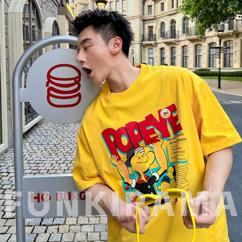 Guoyiju Spinach Boss American Cartoon Print Unisex Loose Fit Couple Summer Crew Neck Short Sleeve T-Shirt Guoyiju Spinach Boss American Cartoon Print Unisex Loose Fit Couple Summer Crew Neck Short Sleeve T-Shirt