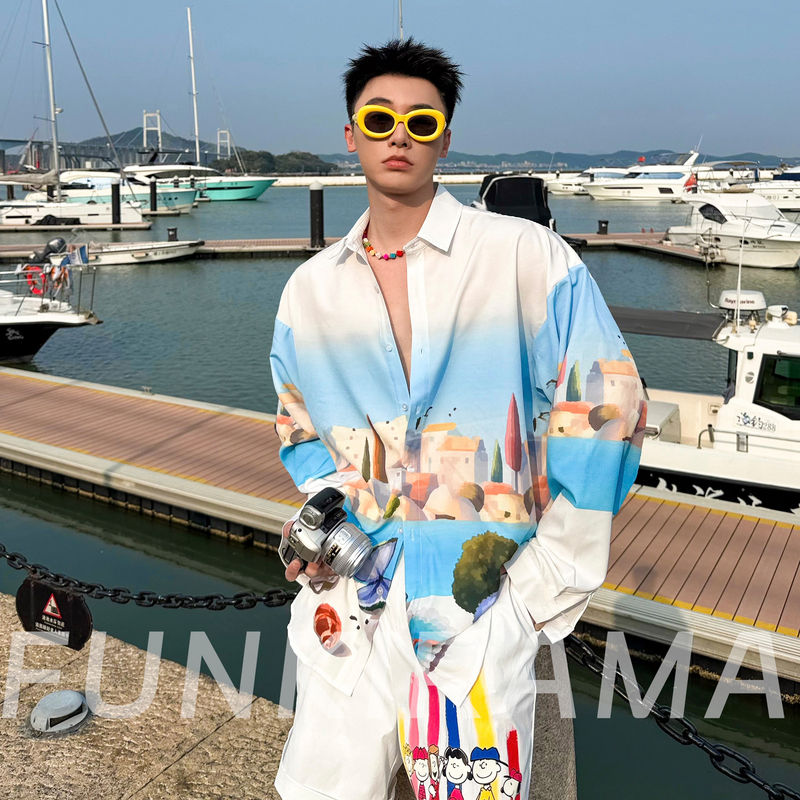2026 Spring/Summer New Beach Vacation Style Shirt with Draping Effect, Loose Fit for Men and Women, Casual Beach Collared Shirt
