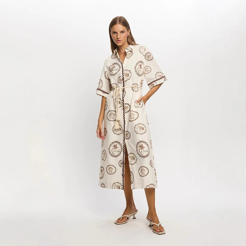European and American Cross-Border 2025 Amazon Independent Site Elegant Linen Casual Cardigan Long Shirt Dress European and American Cross-Border 2025 Amazon Independent Site Elegant Linen Casual Cardigan Long Shirt Dress