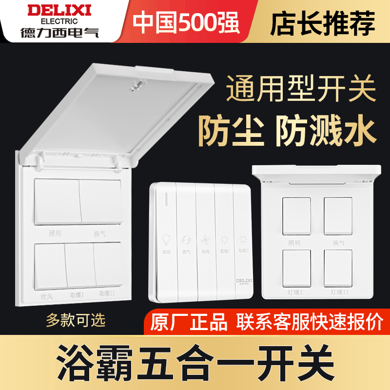 Dely West Bath Overpower Switch Universal Five Open Switch Flip Waterproof Five All-in-one Home Warm Air Blower Switch Panel