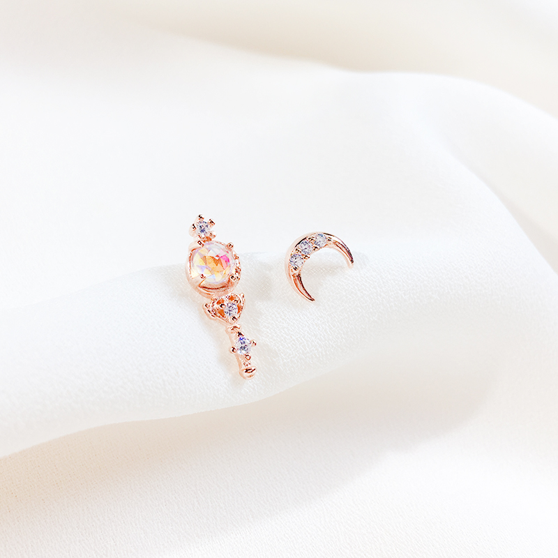 Fairy Stick Asymmetric StudJapan jointly lloy * beautiful girl の girl series moon wand Ring Female soldier ring 925 Silver