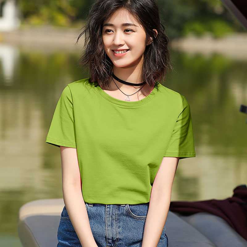 Light Grass / CottonShort sleeve T-shirt female easy pure cotton jacket summer wear Half sleeve white T 桖 Women's wear 2021 new pattern tide Solid color Slubby cotton