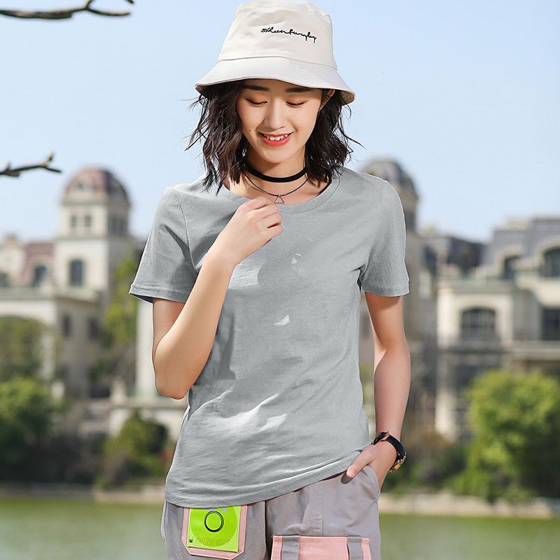 Black Green Bamboo Saves CottonShort sleeve T-shirt female easy pure cotton jacket summer wear Half sleeve white T 桖 Women's wear 2021 new pattern tide Solid color Slubby cotton