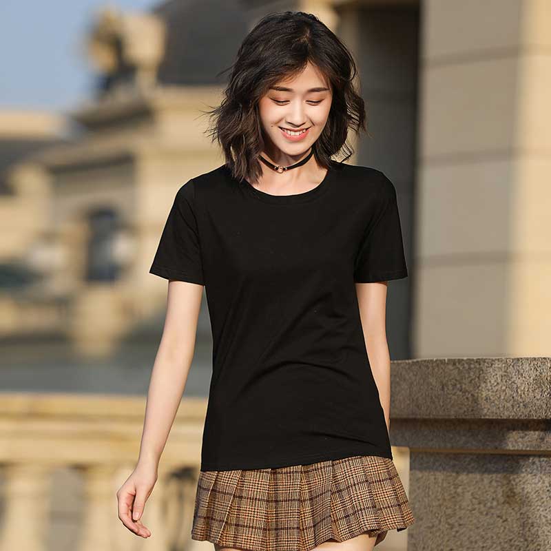 Black Slub CottonShort sleeve T-shirt female easy pure cotton jacket summer wear Half sleeve white T 桖 Women's wear 2021 new pattern tide Solid color Slubby cotton