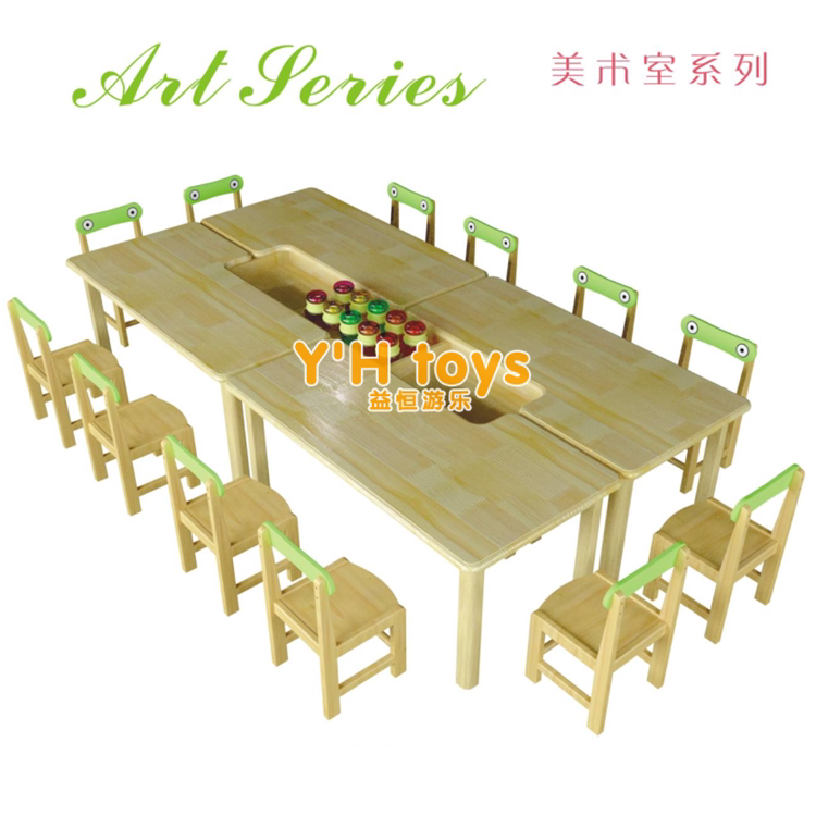 Solid Wood Kindergarten Table and Chair Fine Arts Training Class Co-tables and chairs for children's games handmade tables and chairs