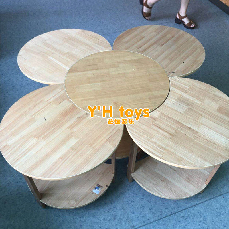 Kindergarten plum blossom table Early education children's learning table double-layer flower shaped table Oak table Children's crescent table