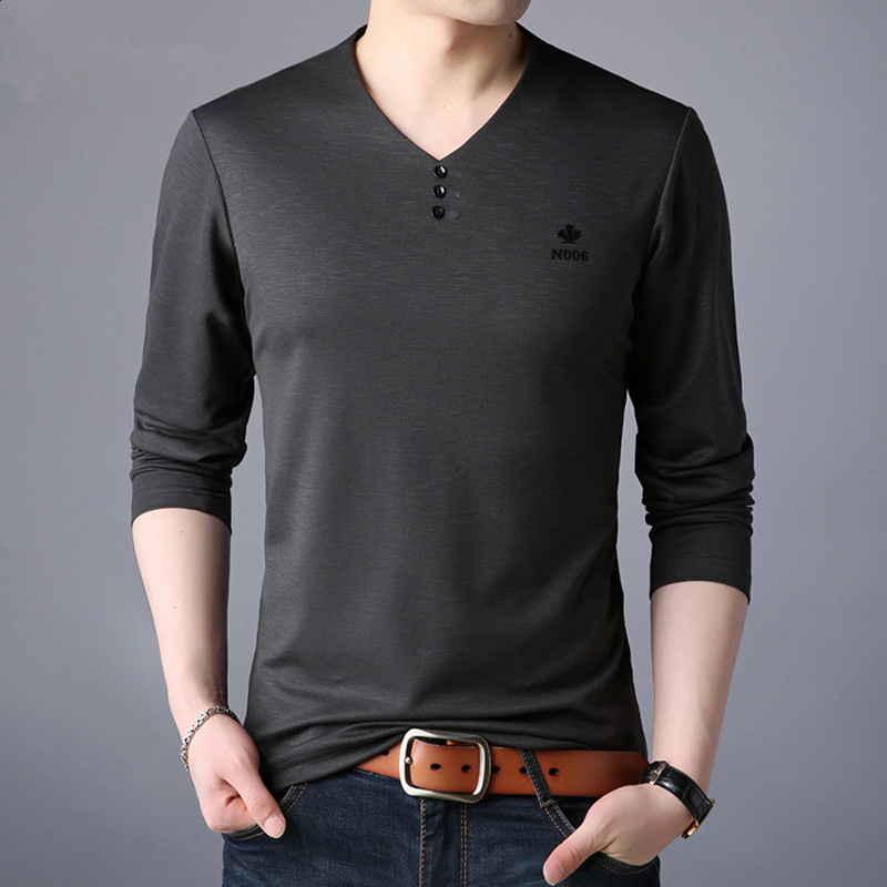 Men's long-sleeved T-shirt Spring and autumn thin V-neck Men's V-neck autumn clothes trend Korean version of the T-shirt base shirt sweater