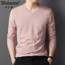 Pure Cotton T-Shirt Male Cock Heart-collar Long Sleeve Spring Autumn Jersey Single Wearing Bottomless Collar MID YOUTH FULL COLOR NET EDITION V COLLAR