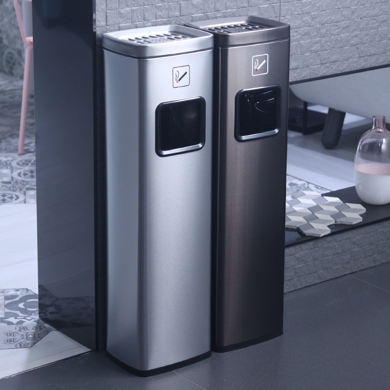 Hotel Lobby Stainless Steel Smoking Area Elevator Entrance Smoke Extinguishing Trash Can with Ashtray Floor-Standing Column Hotel