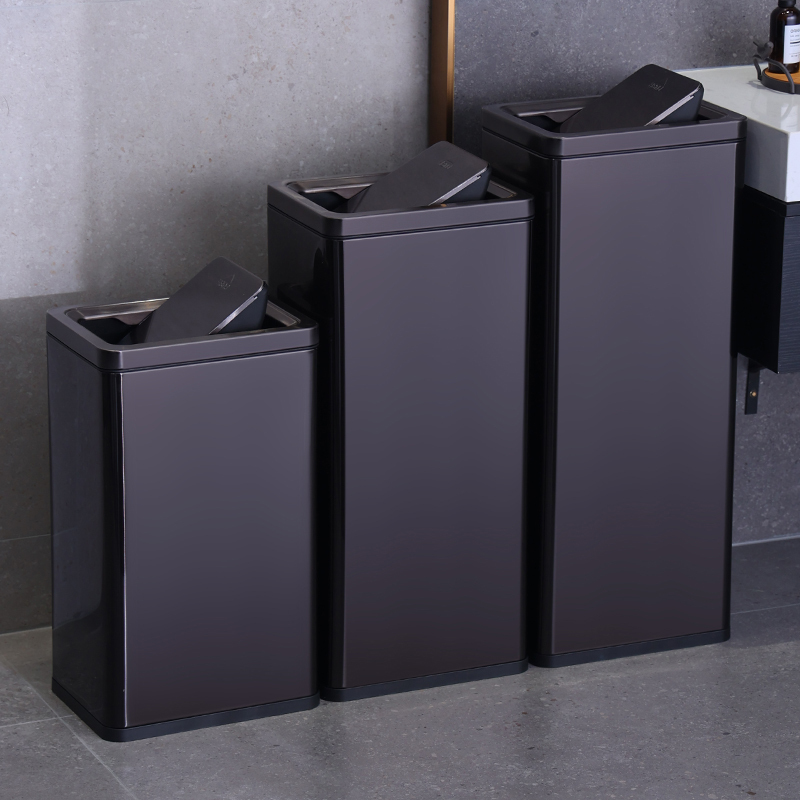 Large Commercial Stainless Steel Trash Can with Lid, Square, Vertical, with Swing Lid and Heightened Design