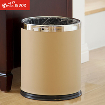 Metal thickened high-grade hotel hotel room trash bin double-layer round bagging room trash bin without cover household
