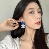 Earrings 2020 New Tide temperament blue flower earrings fresh and versatile simple earring studs without earrings ear clip female