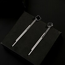 Four-leaf clover earrings nail Korean temperament simple geometric triangle long tassel earrings without ear hole ear clip earrings female