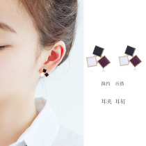 Simple square girl Net red short earrings Korean temperament Joker personality earrings no earrings ear clip earrings female