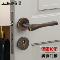 Pure copper door lock indoor bedroom room household light luxury split silent magnetic suction solid wood door lock universal all copper