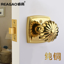 Golden copper door lock light luxury invisible door single-sided indoor room European-style all-copper toilet double-sided lock universal type