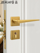 Pure copper modern light luxury door lock indoor bedroom door lock Nordic drawing Gold Split wooden door Universal silent lock