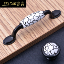 Cabinet ceramic handle cabinet door black American pastoral modern simple European Drawer Wardrobe kitchen cabinet handle black and white