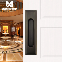 Sliding door handle embedded invisible pure copper toilet sliding door handle Chinese view modern simple black