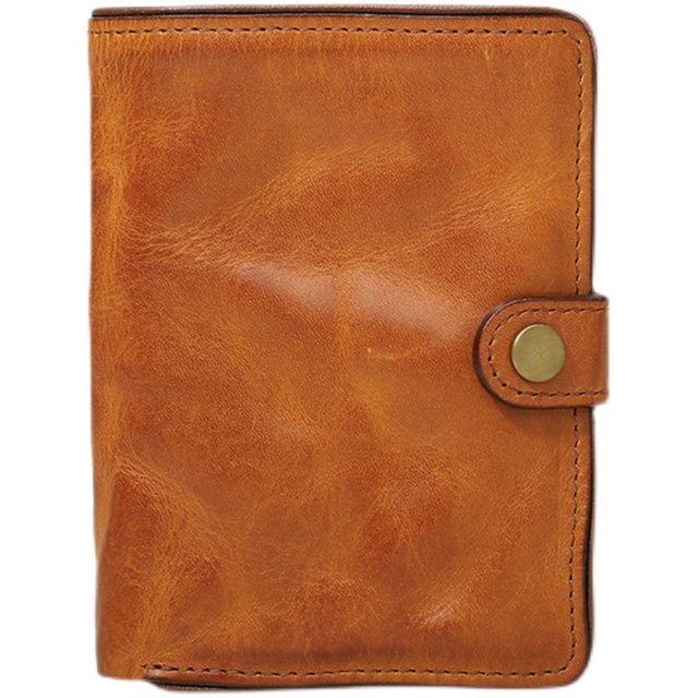 AtelierLeo ຜັກ tanned ຫນັງສັ້ນ wallet ຜູ້ຊາຍທີ່ແທ້ຈິງຫນັງ cowhide ຫນັງ vertical wallet handmade retro ຜູ້ຖືບັດໃບຂັບຂີ່