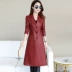 Áo khoác da nữ 2018 xuân hè mới cho nữ áo khoác dài thon gọn phù hợp với cổ áo da trench coat áo da lót lông Quần áo da