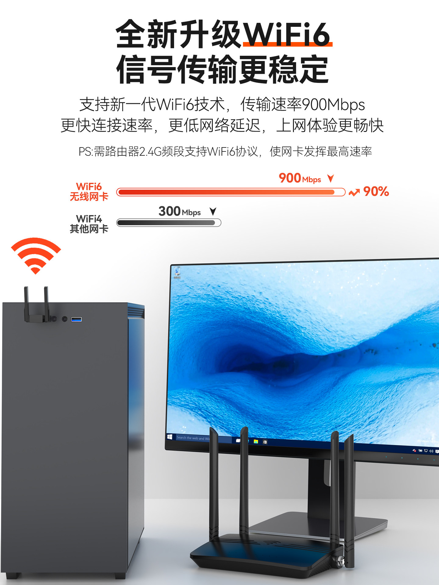 USB Wireless Network Card Desktop Wifi6 Receiver Transmitter Laptop Host Unlimited Internet Card Connection Hotspot External Network Gigabit 5g Dual-Band Signal Driver-Free 1800m