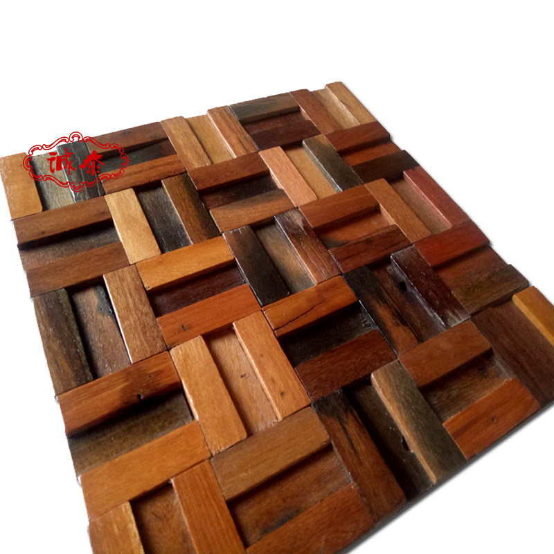 Solid Wood TV wall cultural fossil log club bar ancient boat wood mosaic background wall classical wall decoration