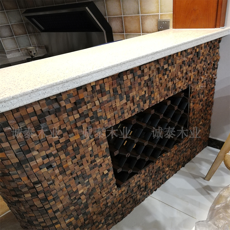Old boat wood background wall TV wall bar clear bar entrance tea house facade retro solid wood mosaic