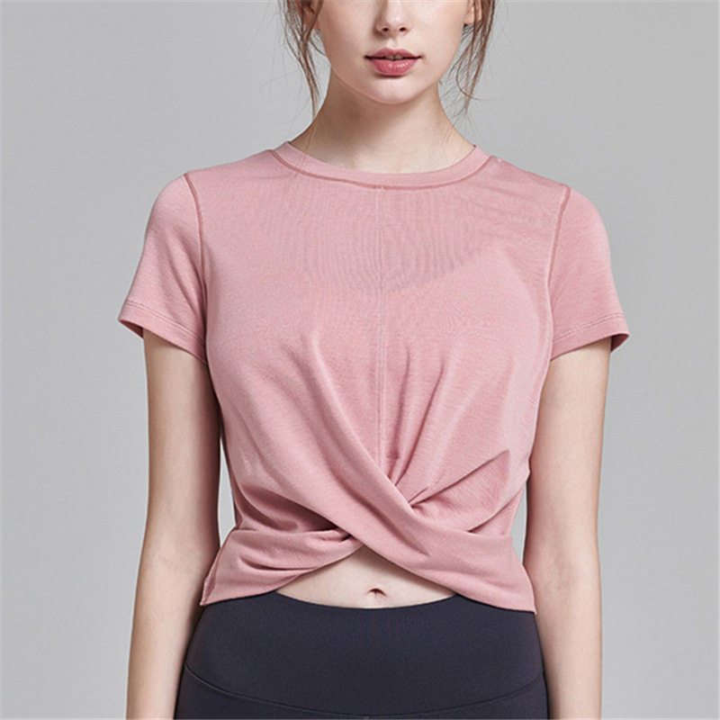 Exported to South Korea sports fitness dance training yoga clothing blouse running navel short-sleeved top