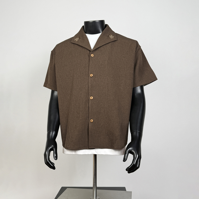 Baroque Old Money Style American Cuban Collar Classic Embroidered Short-Sleeve Shirt for Men, Summer High-End Versatile Shirt