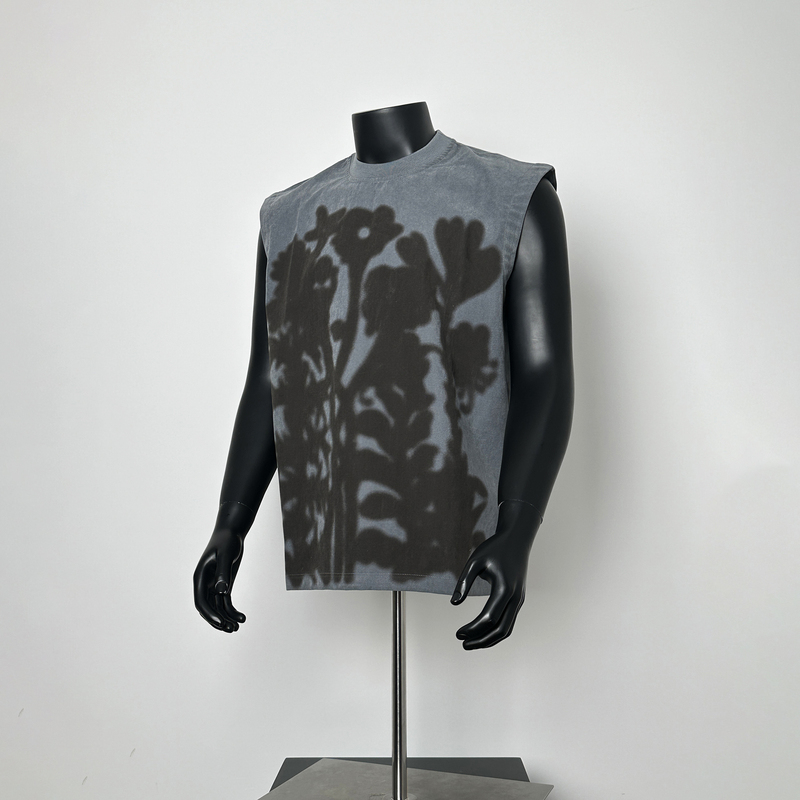 Natcode American-Style Trendy Brand Wild Growth Plant Watermark Vest Unisex Loose Sleeveless Tank Top T-Shirt