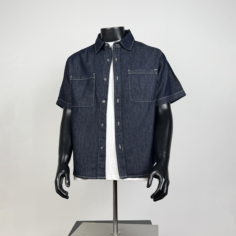 Lyocell Shirt Trendy Brand Exposed Seam Denim Short-Sleeve Shirt Men's Summer Loose Workwear Turn-Down Collar Casual Shirt Lyocell Shirt Trendy Brand Exposed Seam Denim Short-Sleeve Shirt Men's Summer Loose Workwear Turn-Down Collar Casual Shirt