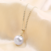 Pearl pendant necklace 925 sterling silver buckle head plated 18K gold single gold bead natural beesball female simple choker