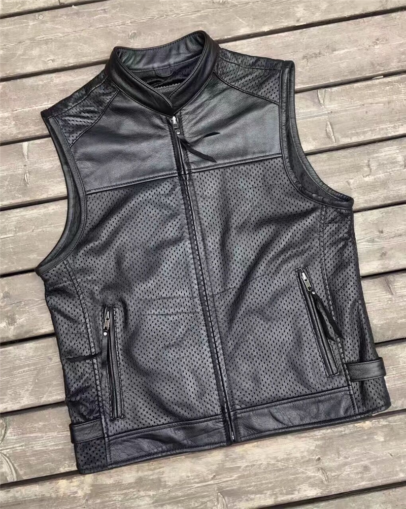 Hareamerican Vintage Retro Locomotive Real Leather Waistcoat Summer Standout Perforated Wind Cool Leather Waistcoat Leather Jacket Leather Vest