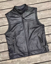 Harley American retro heavy locomotive leather vest summer collar perforated wind cool leather vest leather jacket leather vest