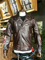 Mens asymmetric diagonal zipper leather leather clothing fluorescent skull printing cruise locomotive riding clothing motorcycle leather