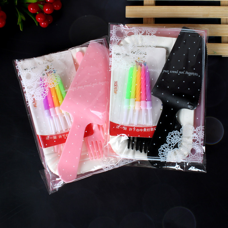 Three-in-one cake tableware set Plastic disposable cake knife and fork plate set Birthday cake knife and fork plate combination