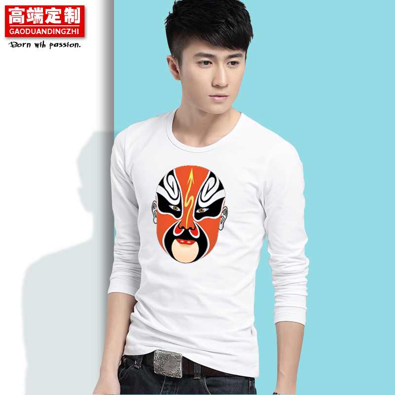 Áo thun nam phong cách Trung Quốc Bắc Kinh Opera Facebook Áo thun cổ tròn hiệu suất rộng Áo sơ mi nam và nữ biểu diễn quần áo dài tay áo phông nam đẹp