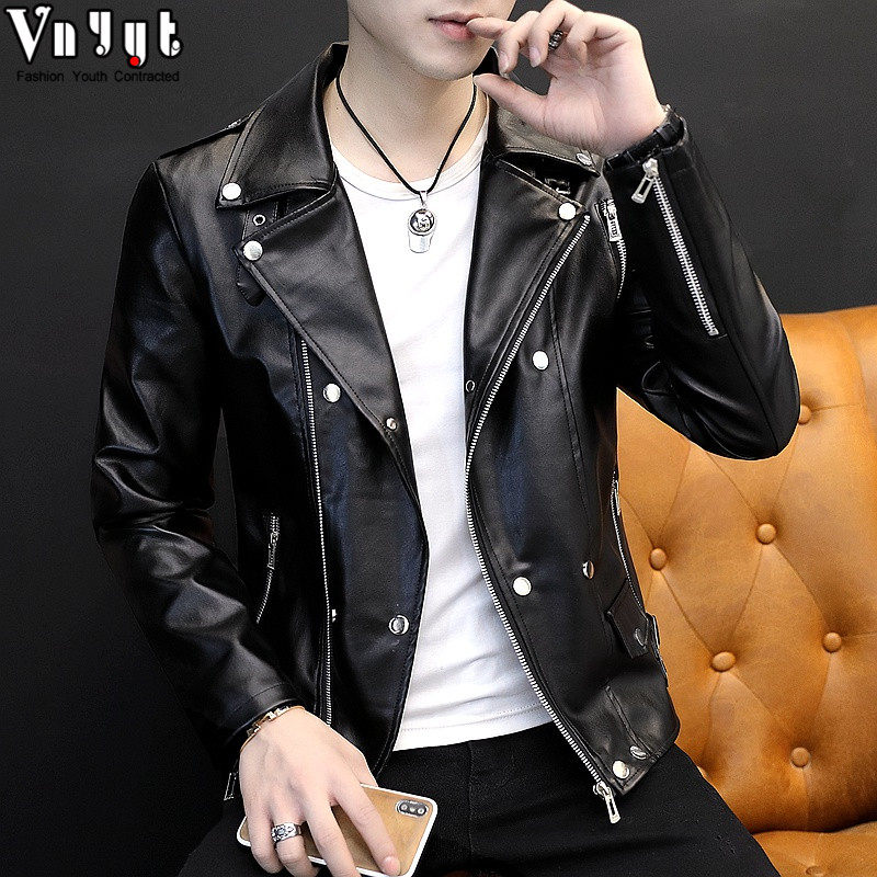 Men's personality fashion brand motorcycle leather clothing 2021 spring new trend leather jacket handsome men's slim jacket men