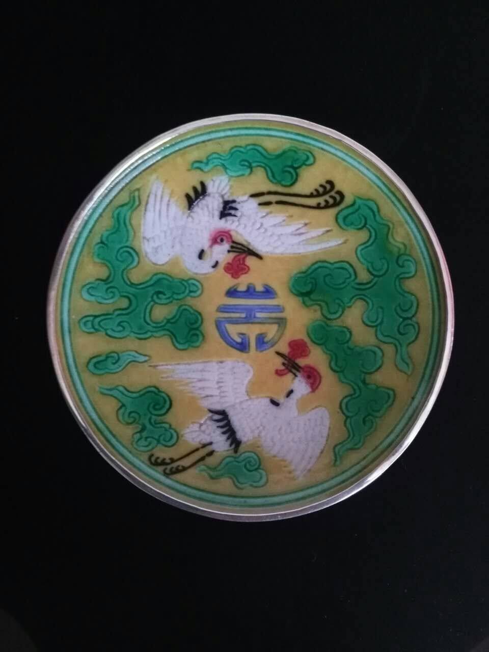 Clear Yongzheng Yellow Ground Green Color Seawater White Cranes Bowl Bottom 925 Silver Inlaid Old Porcelain Sheet Bowl Bottom Palate Fidelity-Taobao