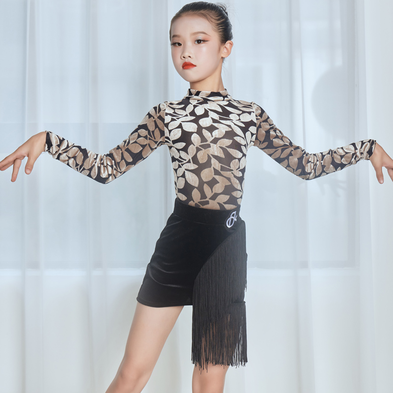 Vatican Long sleeve Latin Dance Costume Girl Young Su Qiu Winter Concession Children Performance Clothes