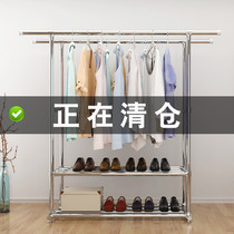 Double-Pole cool hanger floor-to-ceiling simple clothes bar home bedroom clothes hanger folding balcony hanging clothes shelf