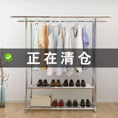 Double-Pole cool hanger floor-to-ceiling simple clothes bar home bedroom clothes hanger folding balcony hanging clothes shelf