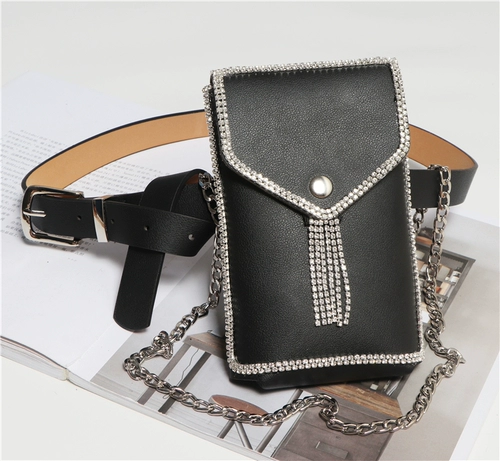 Полиуретановая съемная поясная сумка, ремень, сумка на одно плечо, европейский стиль, инкрустировано бриллиантами