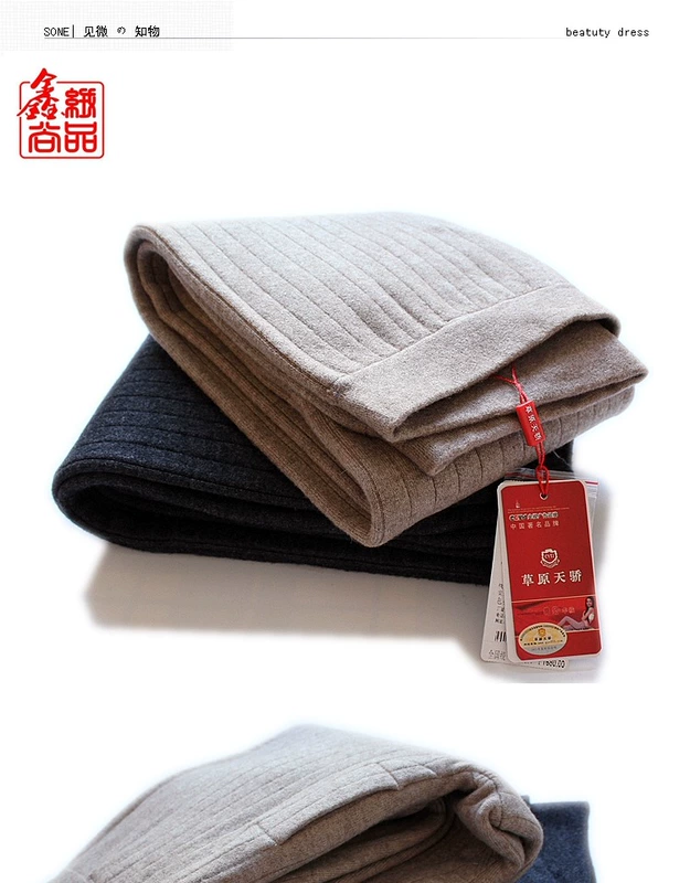 Đồng cỏ Tianjiao của nam giới Quần cashmere dày gấp đôi co giãn eo cao mỏng quần cotton ấm áp 30 - Quần nóng lên