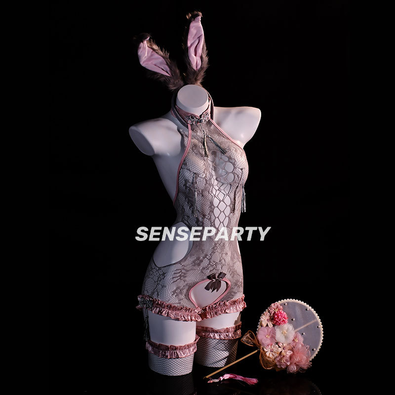 Sensory Party'Sexy Net Bunny' Bunny Girl Sexy Hot Girl Chinese Style Hollow Out Open Crotch Pure Desire Bodysuit Qqny