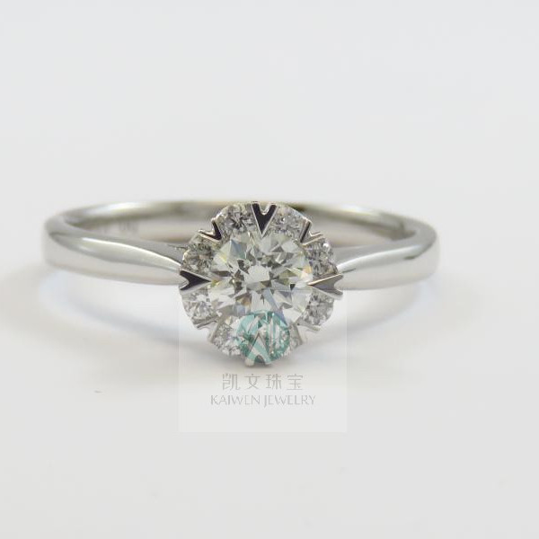 GIA 30 - minute round group of carat diamond ring 18K gold diamond platinum claw snow - flower proposes to marry the diamond ring