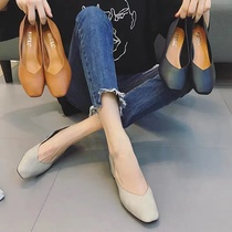 Fan-style soft leather high heel shoe 2022 Summer coarse heel with soft bottom grandma shoes female retro fairy square head single shoe woman